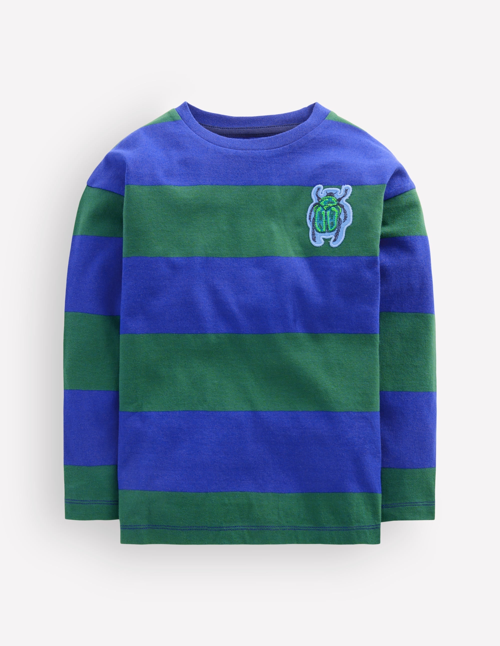 Long Sleeve Badge T-shirt-Blue stripe