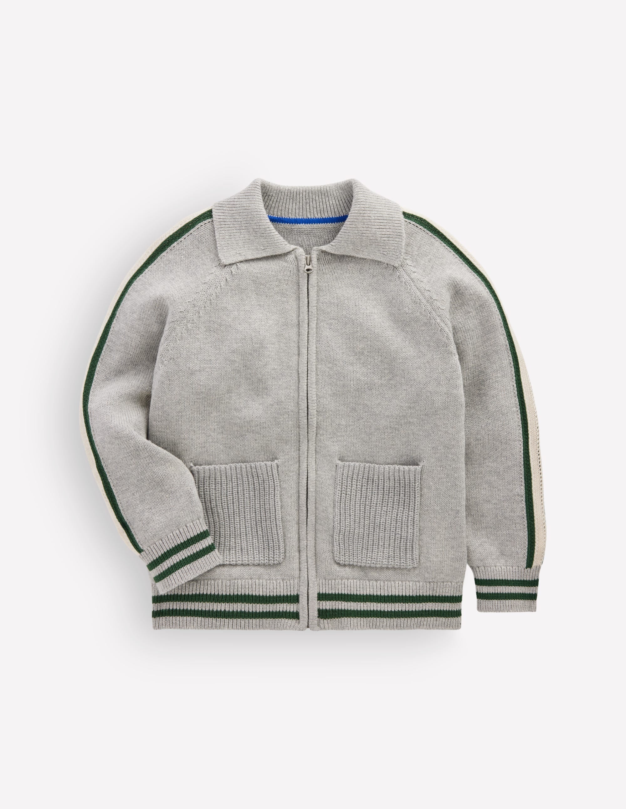 Varsity Zip-through Sweater-Grey Marl