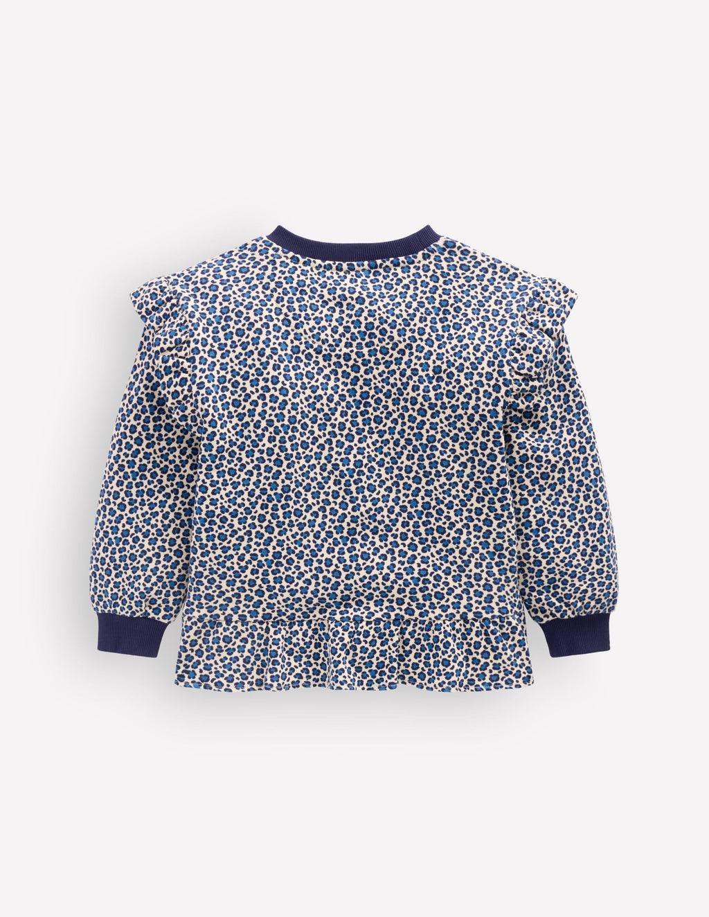 Pretty Frill Sweatshirt-Calico White/ Blue Leopard