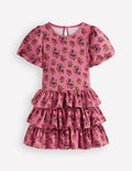 Ruffle Skirt Jersey Dress-Formica Pink Floral Bunches