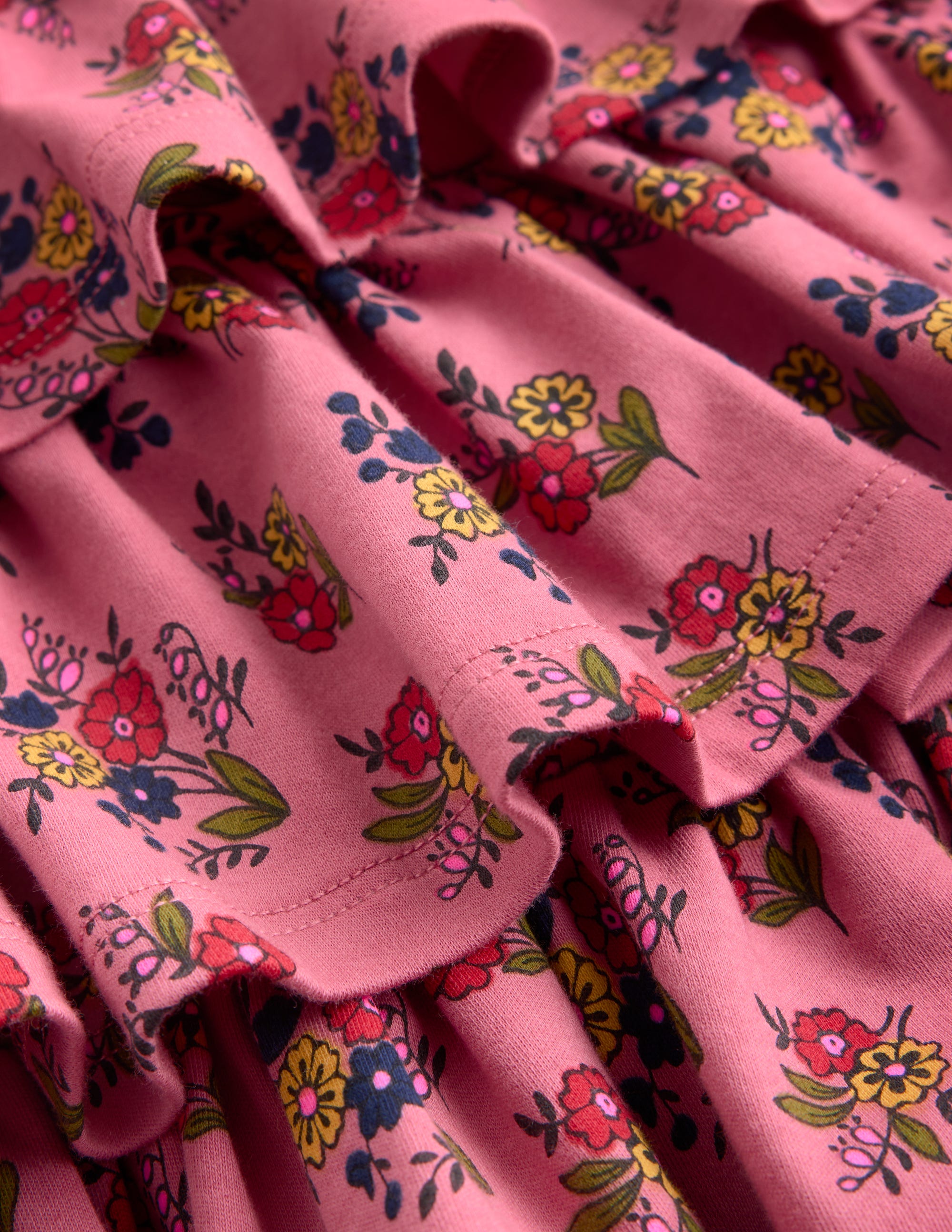 Ruffle Skirt Jersey Dress-Formica Pink Floral Bunches