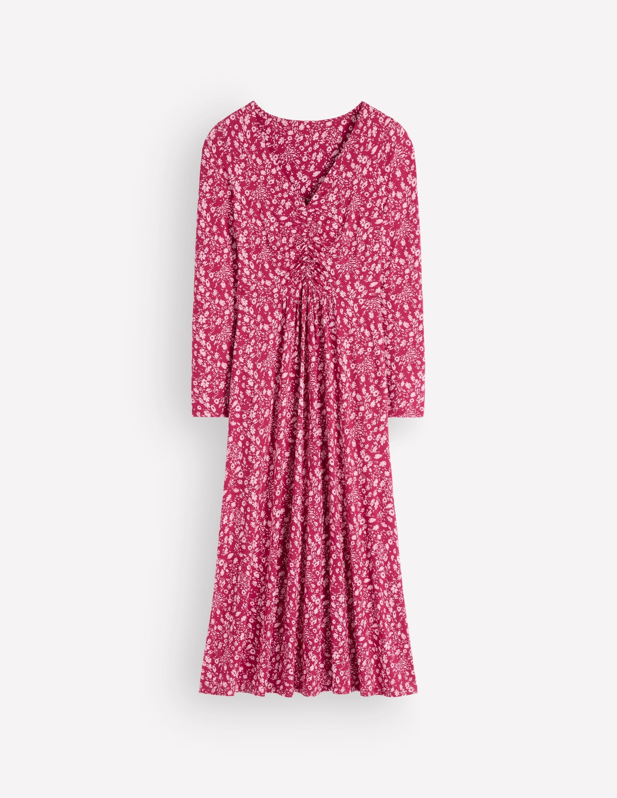 Jasmine Ruched Jersey Dress-Sweet Cherry, Scattered Flora