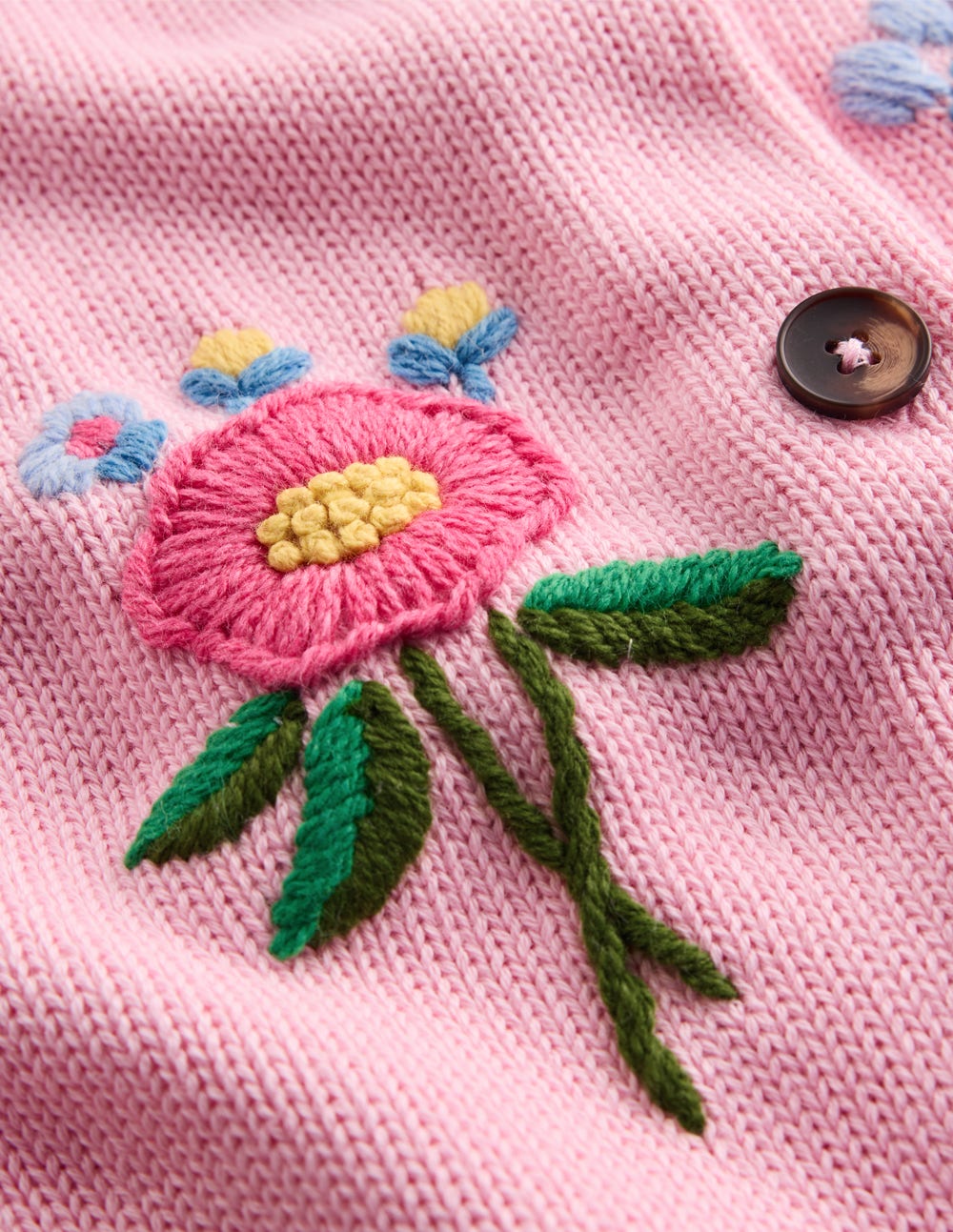 Puff Sleeve Cotton Cardigan-Orchid Pink, Embroidered