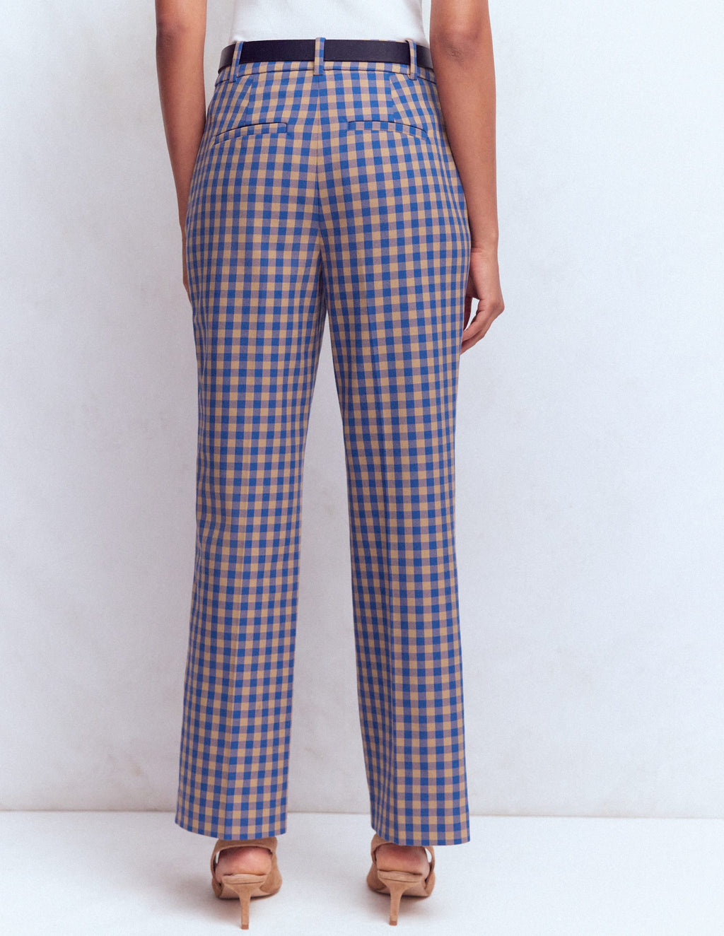 Canonbury 7/8 Pants-Camel, Blue Gingham