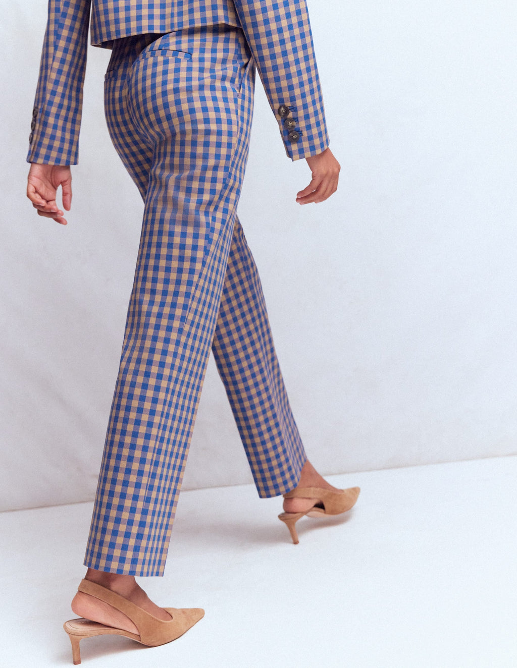Canonbury 7/8 Pants-Camel, Blue Gingham