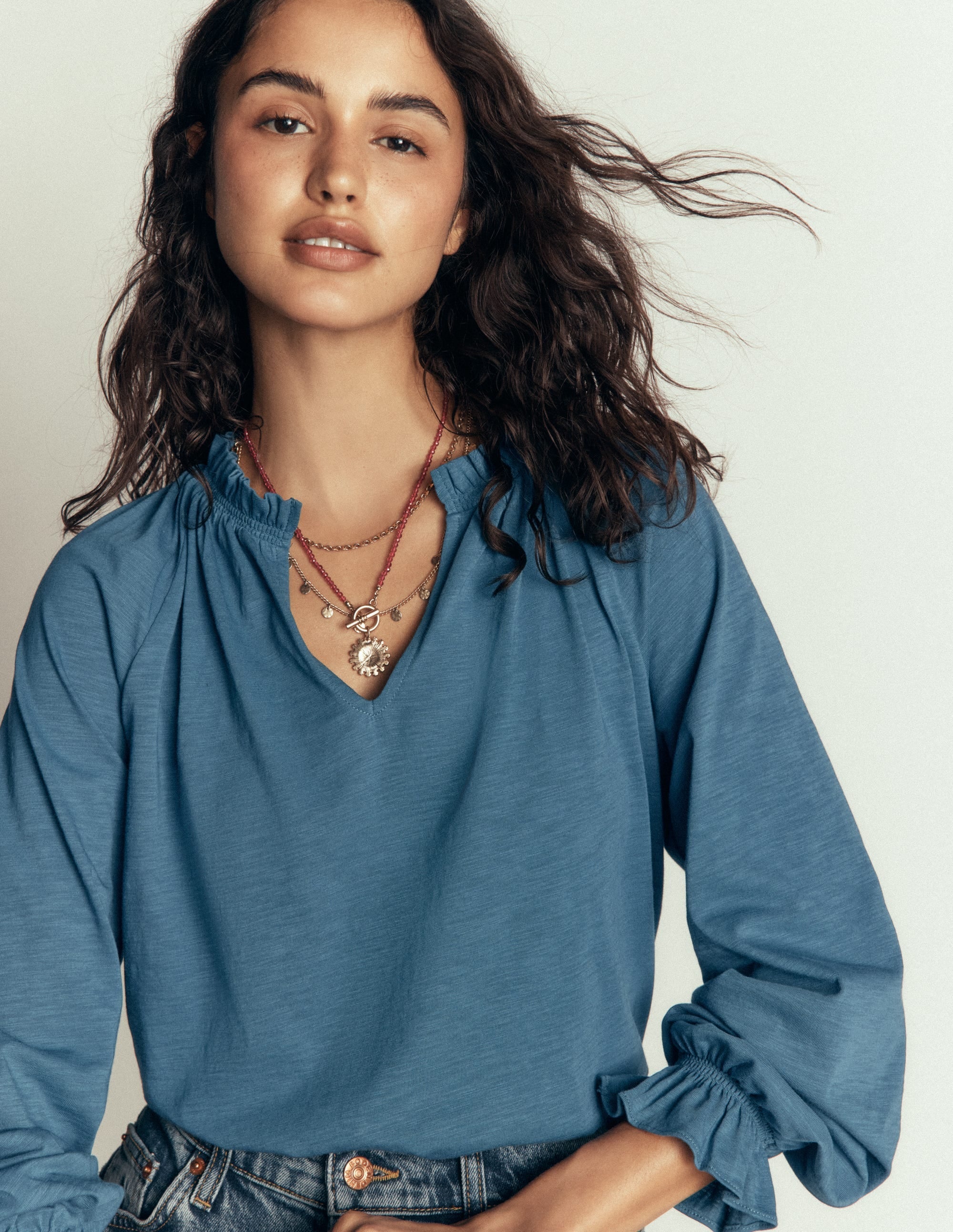 Pia Ruffle Detail Top-Real Teal