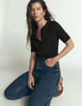 Short Puff Sleeve Top-Black