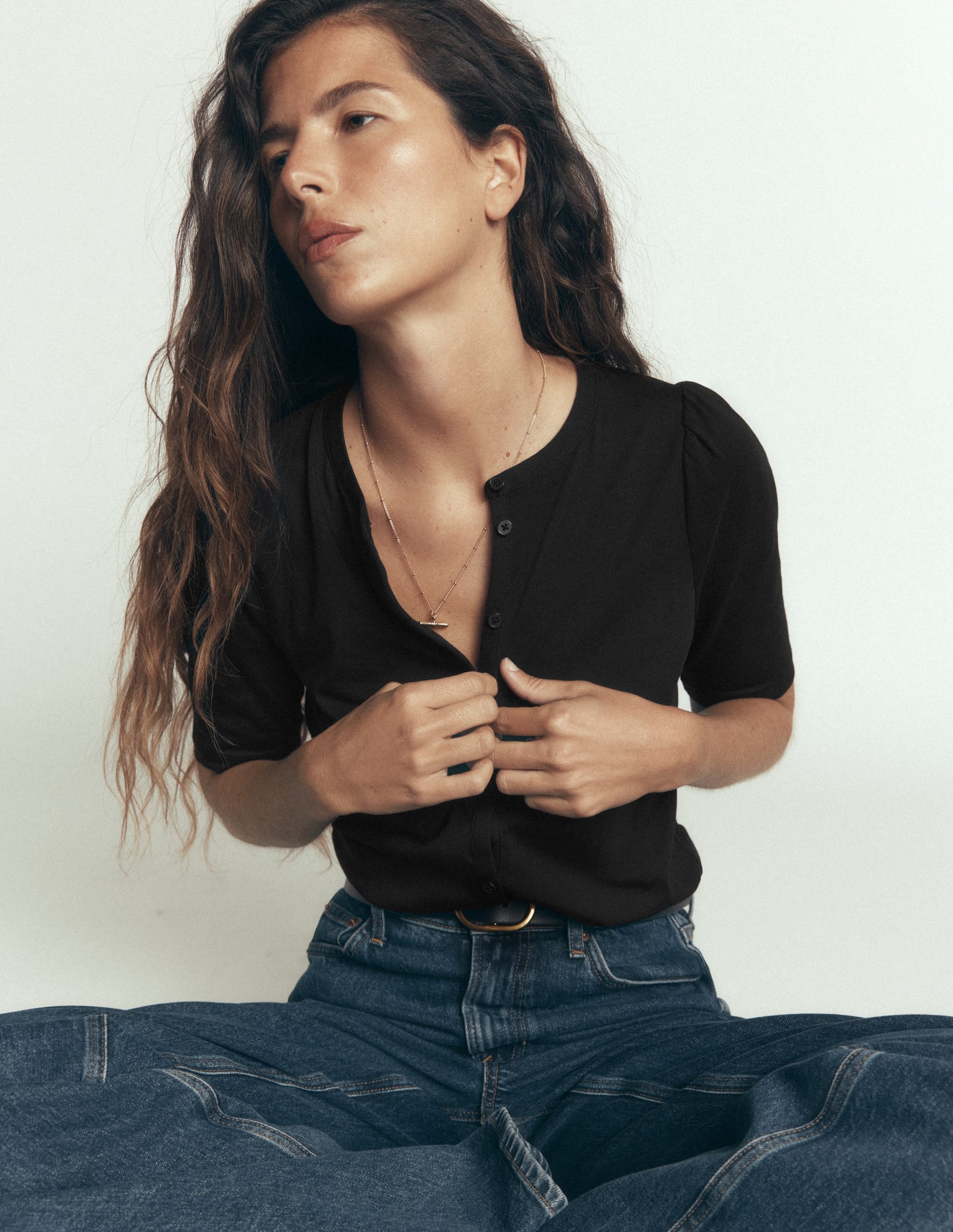 Short Puff Sleeve Top-Black