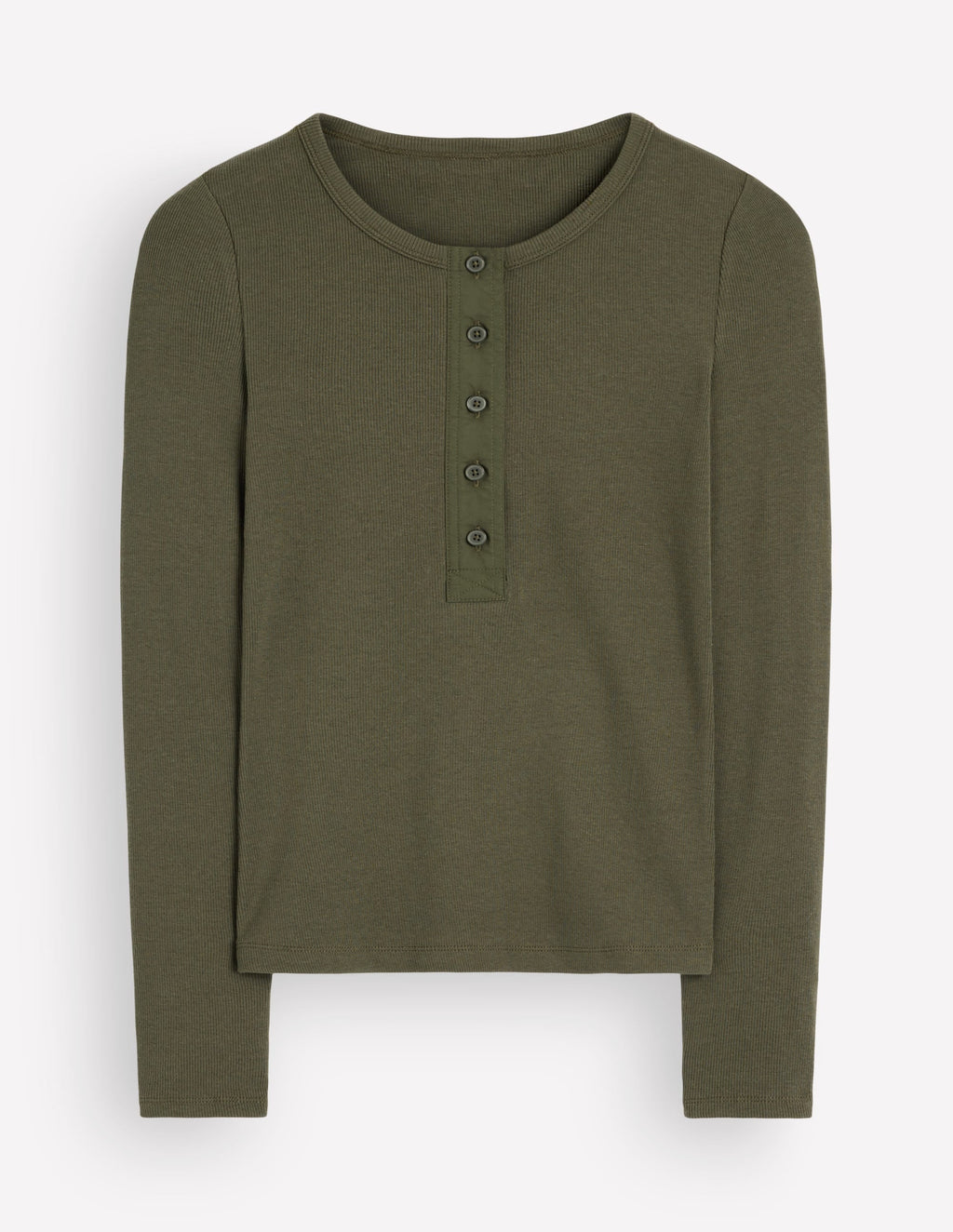 Ribbed Long Sleeve Henley-Falcon Green