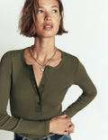 Ribbed Long Sleeve Henley-Falcon Green