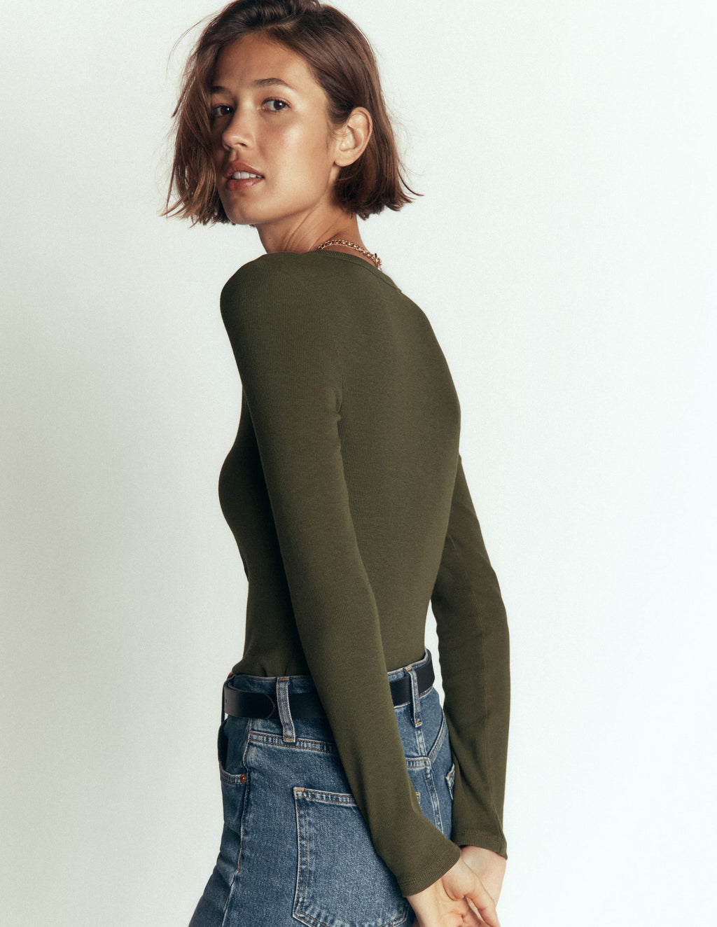 Ribbed Long Sleeve Henley-Falcon Green