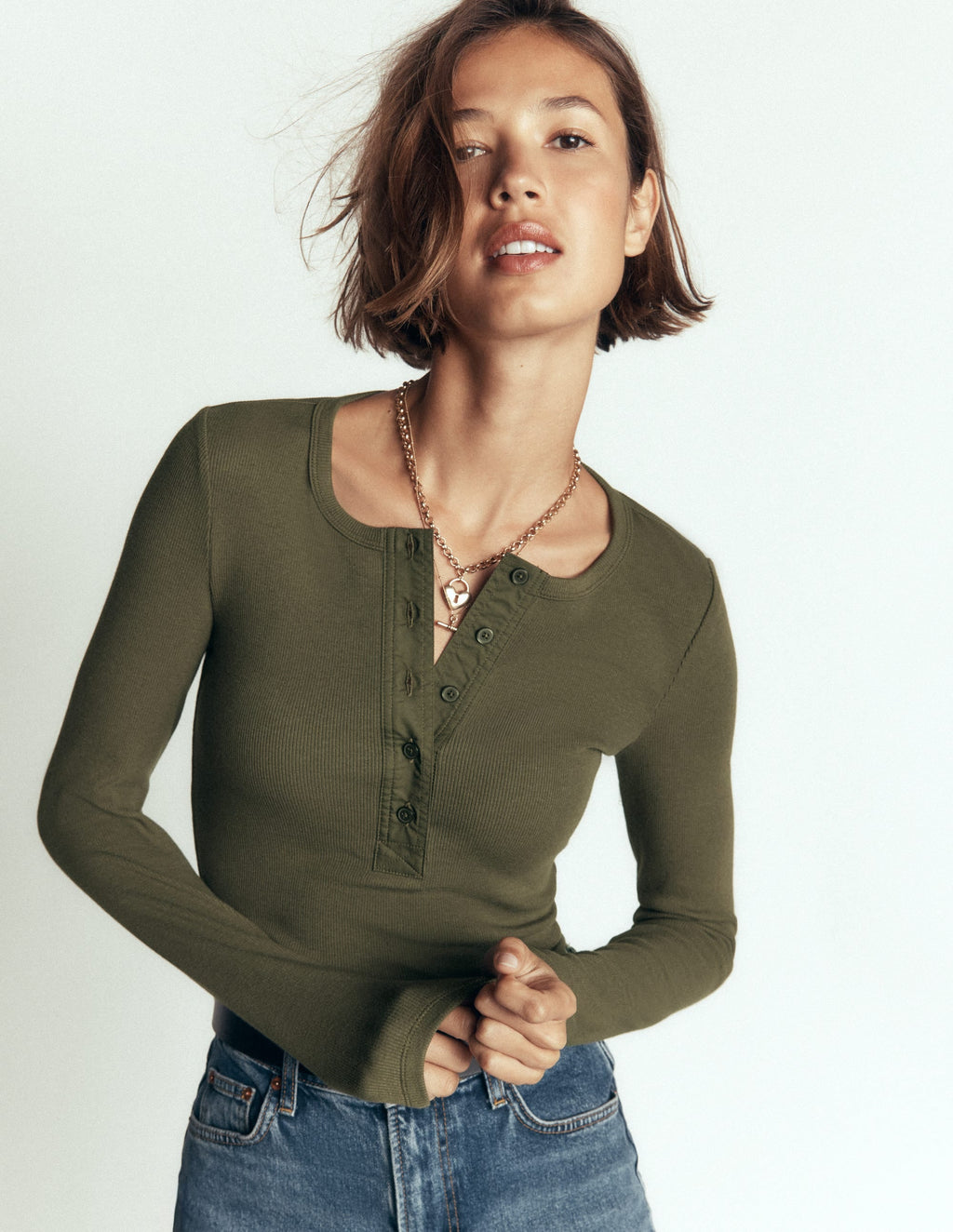Ribbed Long Sleeve Henley-Falcon Green