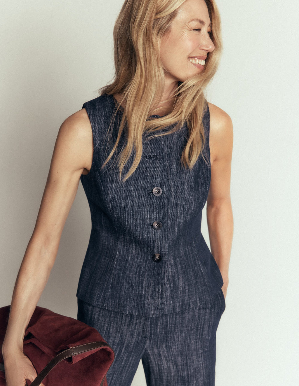 Denim Peplum Waistcoat-Indigo